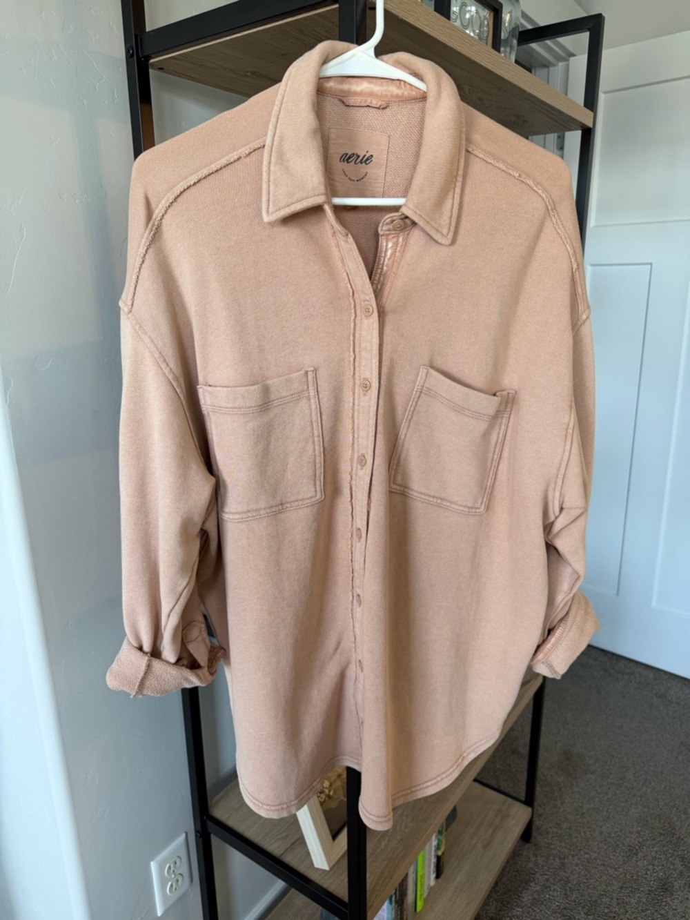 aerie Neutral Cream Logo Patch Top